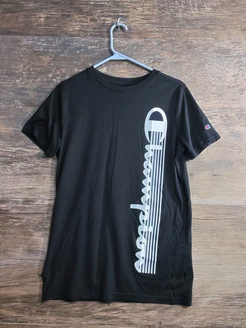 Champion Black Short-Sleeve Tee with Vertical White Logo 18/20
